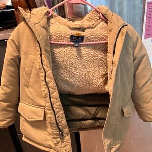 Polo by Ralph Lauren Kids Beige Puffer Jacket with Sherpa Lining